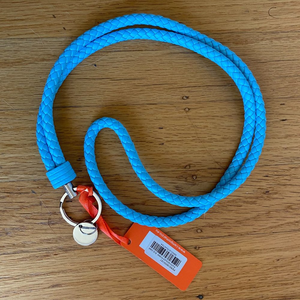 Blue leather plaited necklace keyring